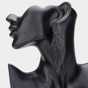 Black Rhinestone Stone Cluster Dropdown Evening Earrings